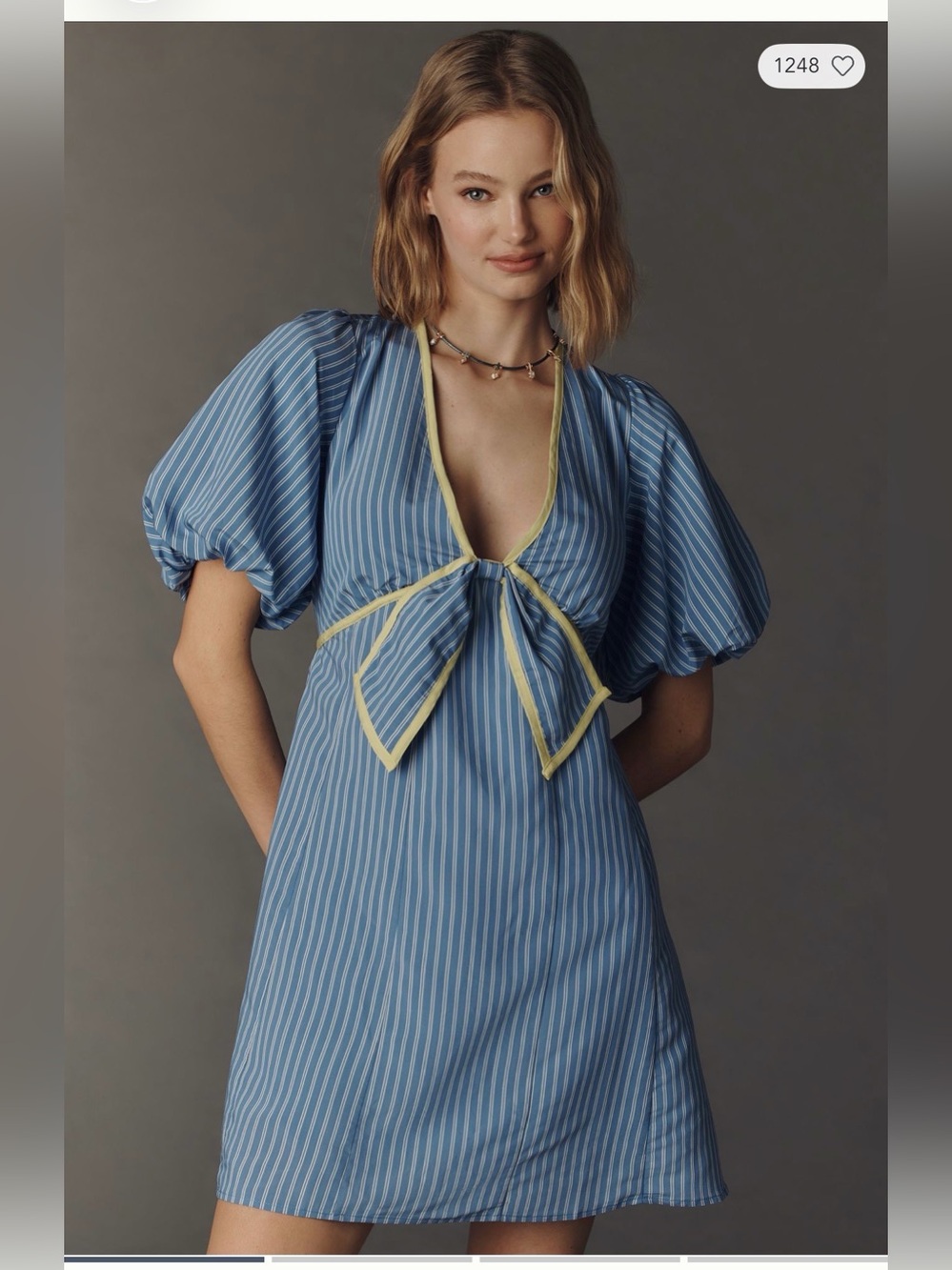 NWOT Anthropologie Short Sleeve Plunge Mini Dress Size L